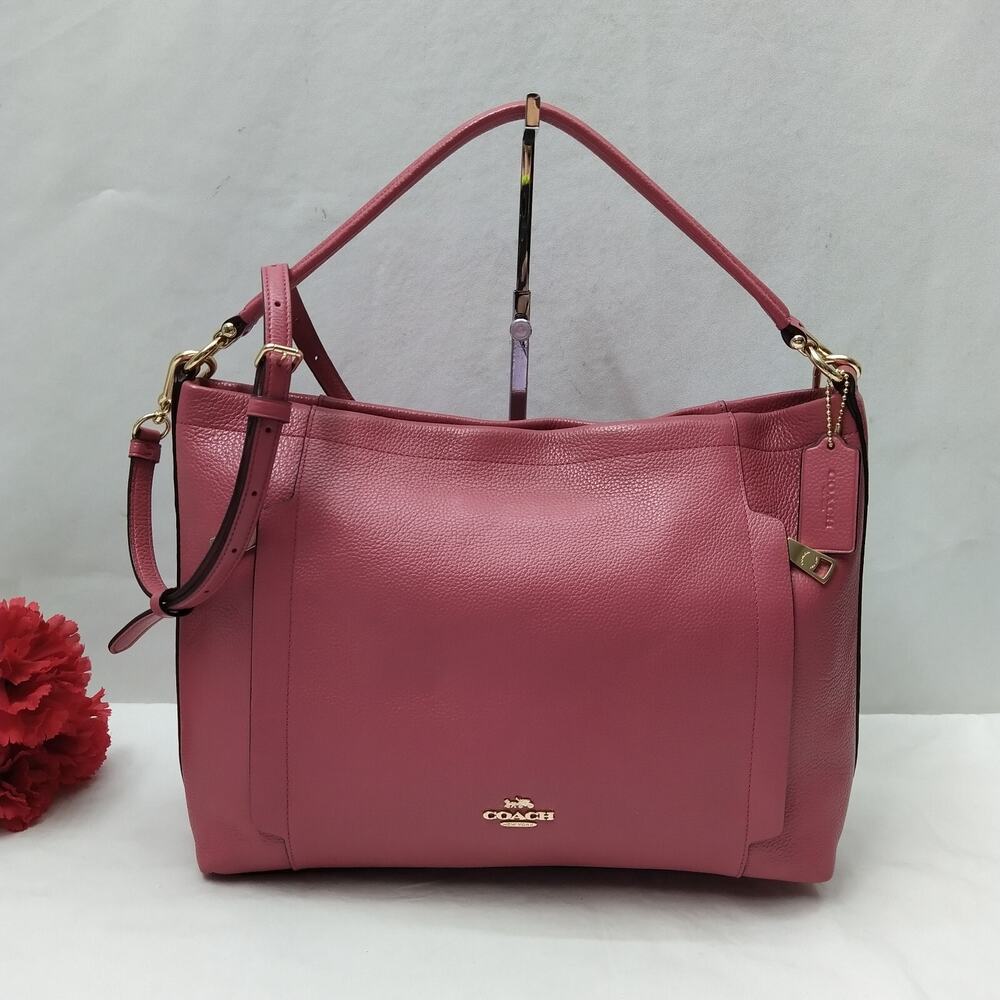 Coach Pink Pebbled Leather Zipper Closure Hobo Crossbody Shoulder Bag - Picture 1 of 16